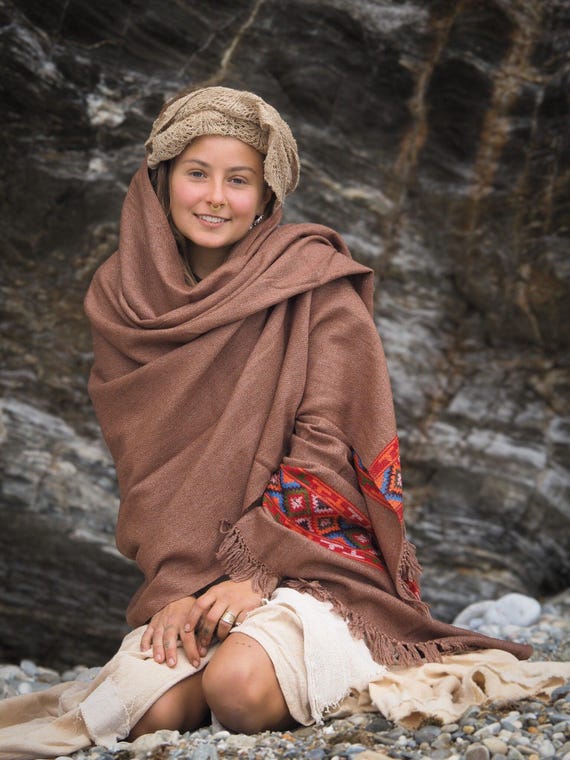 Woolen Kullu Shawl, Embroidered Shawl, Earthy Clothing, Wool Cover