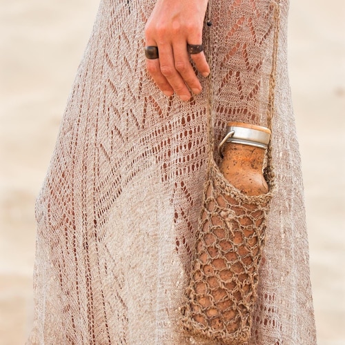 Portabotellas de cáñamo tejido a mano - Bolso bohemio para festivales