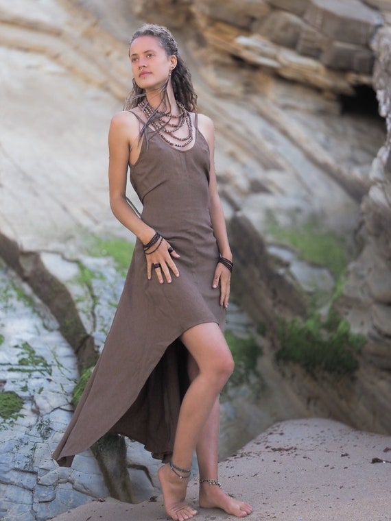 Godin linnen katoenen jurk boho maxi jurk gedrapeerde jurk losse mouwloze jurk festivaljurk asymmetrische jurk bohokleding Etsy Nederland