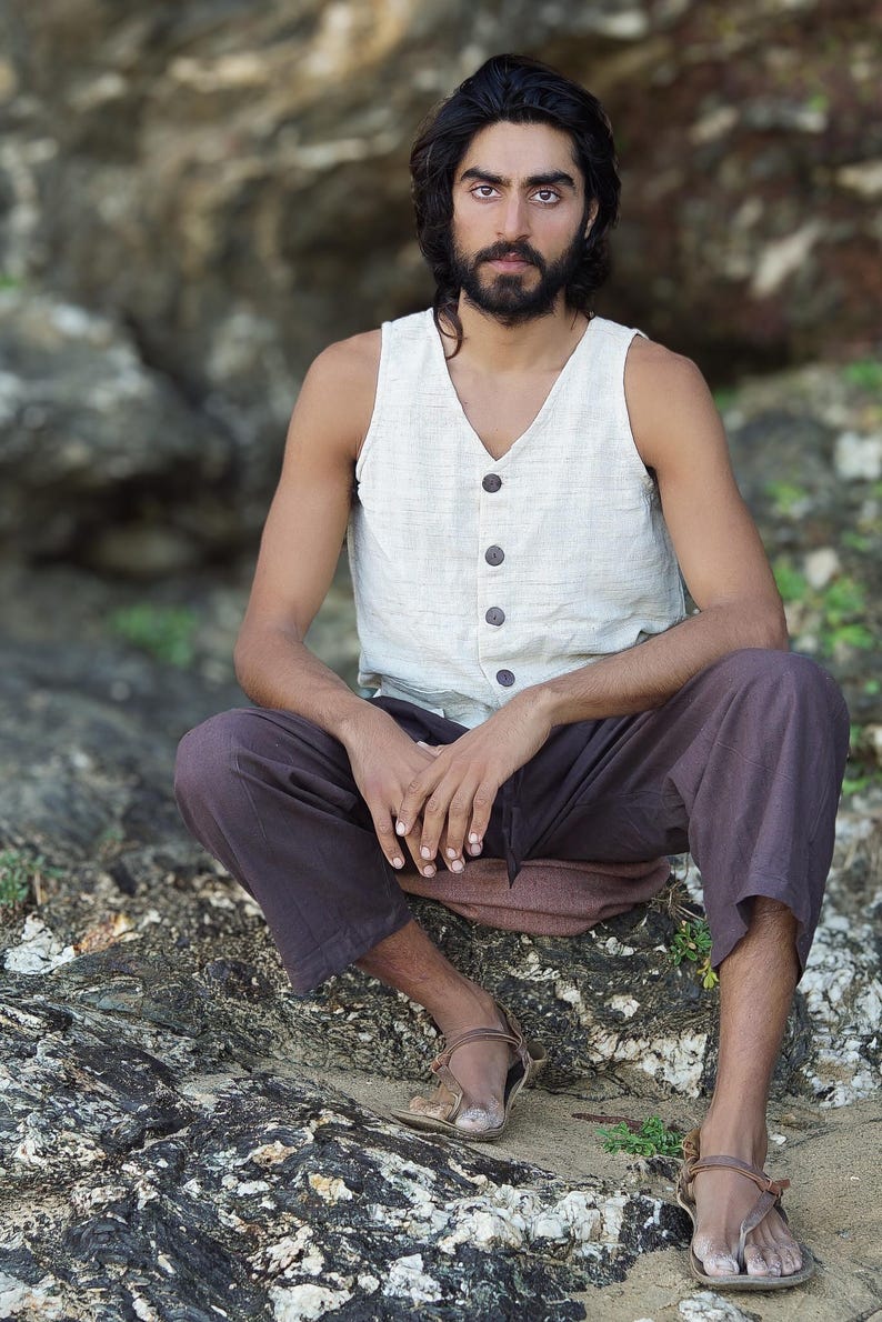 Men's Khadi Cotton Vest: Sleeveless Tribal Boho Shirt image 1