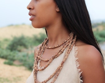 Handmade Tulsi Wood Necklace: 5-Strand Boho Jewelry