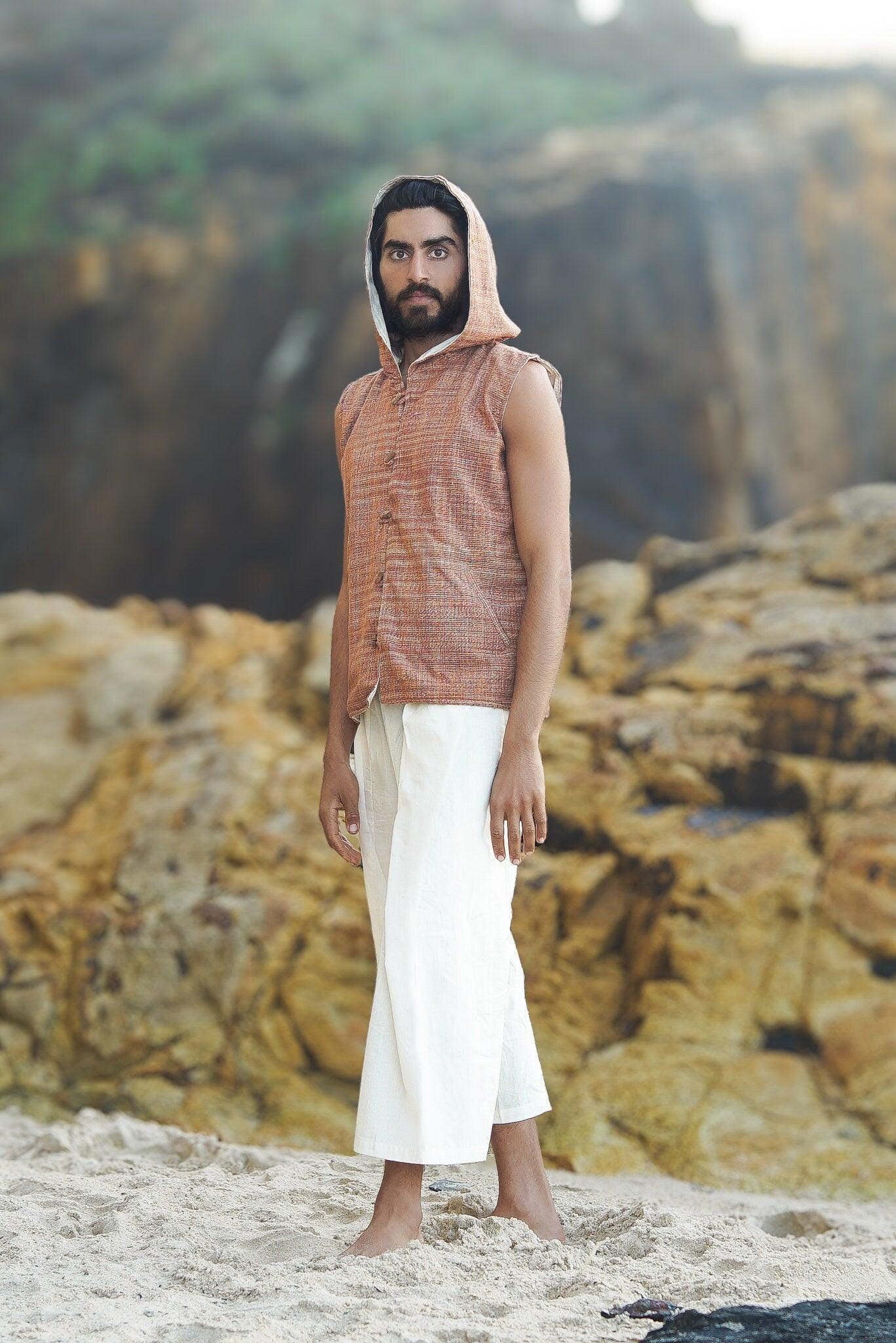 Men Boho Vest, Hooded Vest, Men Waistcoat, Khadi Cotton Vest Men Boho Vest, Hooded Vest, Men Waistcoat, Khadi Cotton Vest