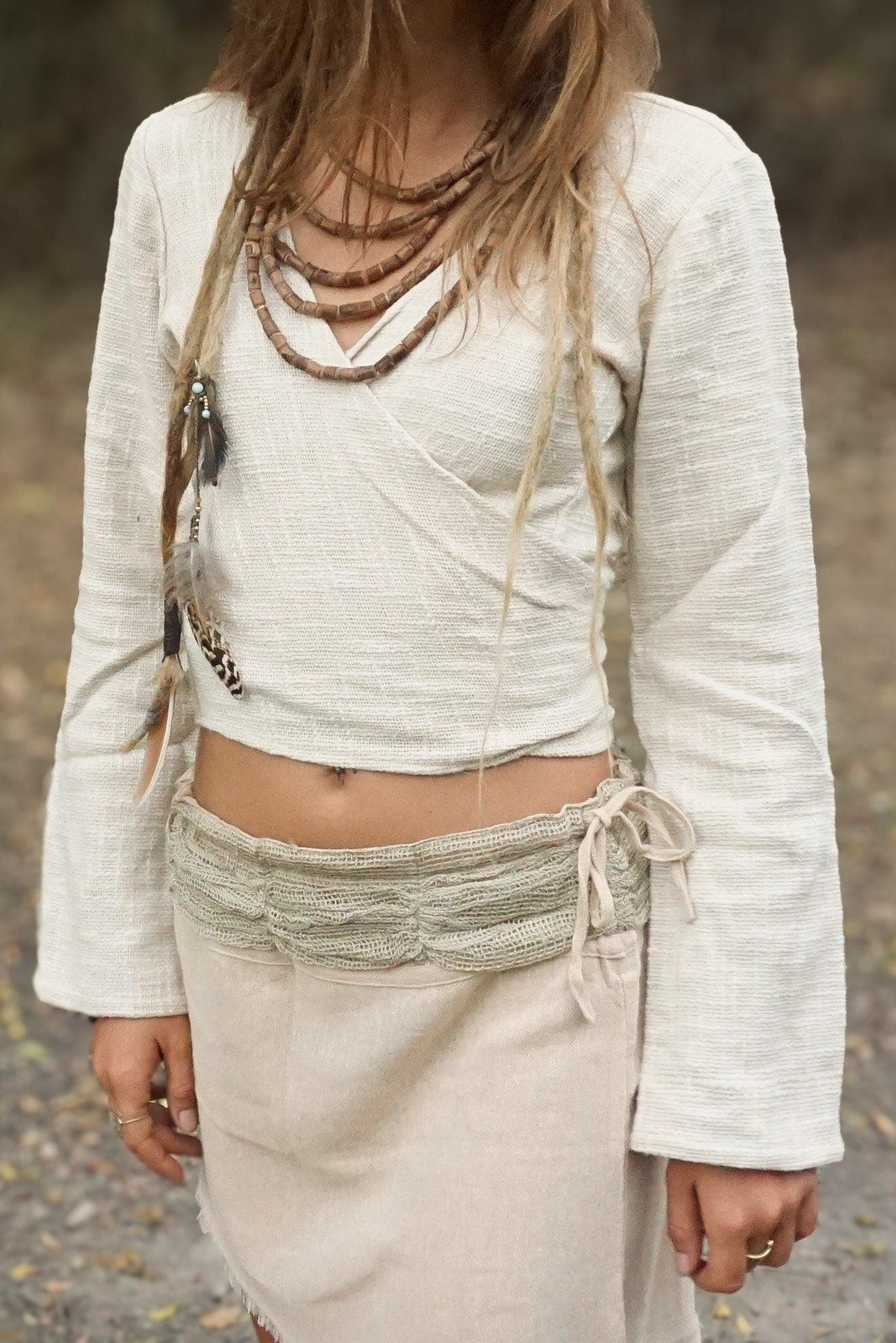 Organic Cotton Wrap Top/ Black Boho Wrap Top/ Short Sleeve