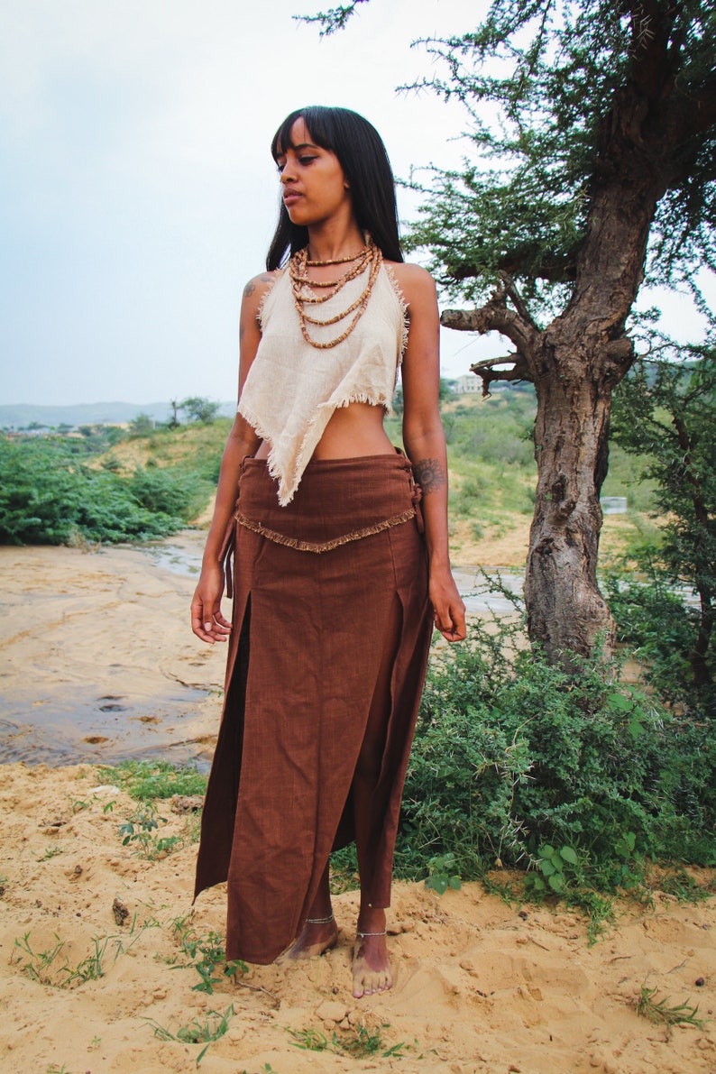 Jupe tribale, jupe longue, vêtement bohème, jupe en coton naturel, jupe longue pour femme, jupe taille haute, jupe fendue, vêtement naturel image 4