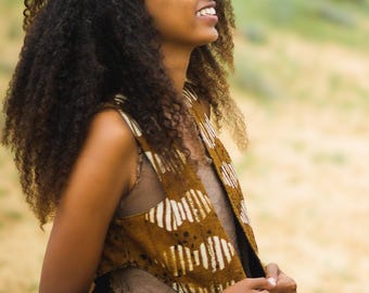 Organic Cotton Mud Cloth Vest - Handwoven African Tribal Festival Wear