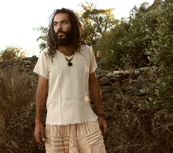 Tribal Men Shirt Jute Top Natural Tshirt Earthy Clothing - Etsy