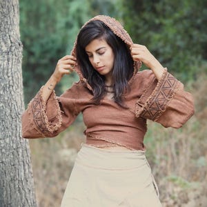 Tribal hoodie wrap top, aardse hoodie top, blokprint top, tribal wrap top, aardse natuurlijke tribal wear, etnische blouse, boho kleding
