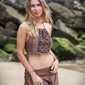 Tribal Block Print Halter Top, Organic Halter Top, Earthy Halter Top, Organic Crop Top, Cotton Tie Top, Earthy Clothing, Festival Ethnic Top