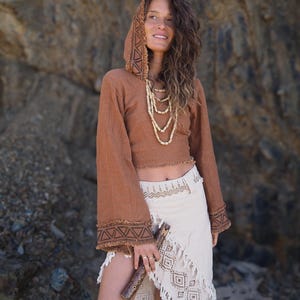Tribal Hoodie Wrap Top - Organic Dye Boho Tribal Style image 3