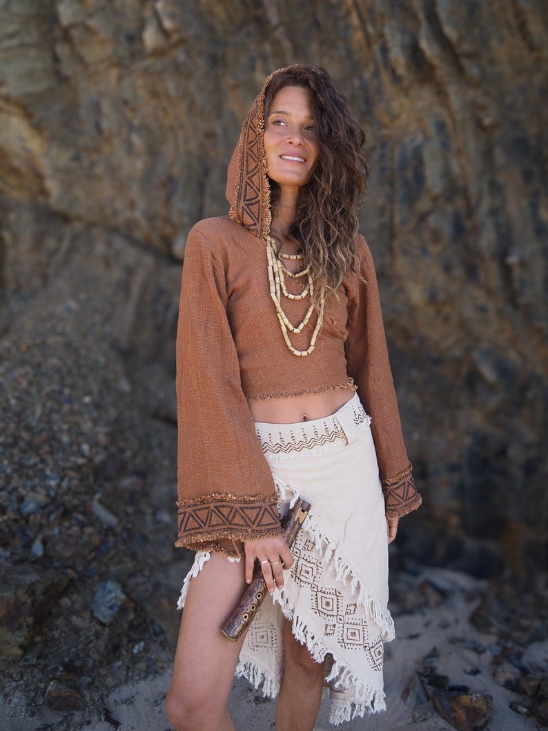 Tribal Hoodie Wrap Top - Organic Dye Boho Tribal Style image 3