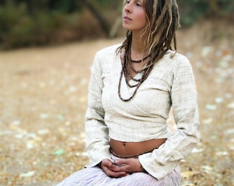 Natural Cotton Wrap Top, Raw Cotton Top, Women Crop Top, Boho Clothing, Natural Clothing, Wrap Blouse, Hippie Top, Ceremonial Clothing