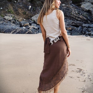 Tribal Block Print Wrap Skirt, Fairy Skirt, Pixie Skirt, Frayed Boho Skirt, Gypsy Skirt, Hippie Skirt, Festival Skirt, Layered Skirt, Earthy zdjęcie 8