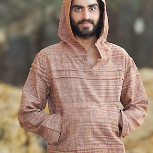 Sudadera de algodón Khadi, camisa de manga larga Khadi, ropa de festival, ropa hippie para hombre, jersey para hombre, camisa étnica, tejida a mano, regalo para él