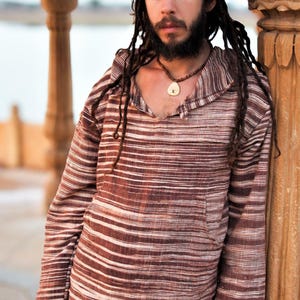Sudadera de algodón Khadi, camisa de manga larga Khadi, ropa de festival, ropa hippie para hombre, jersey para hombre, camisa étnica, tejida a mano, regalo para él