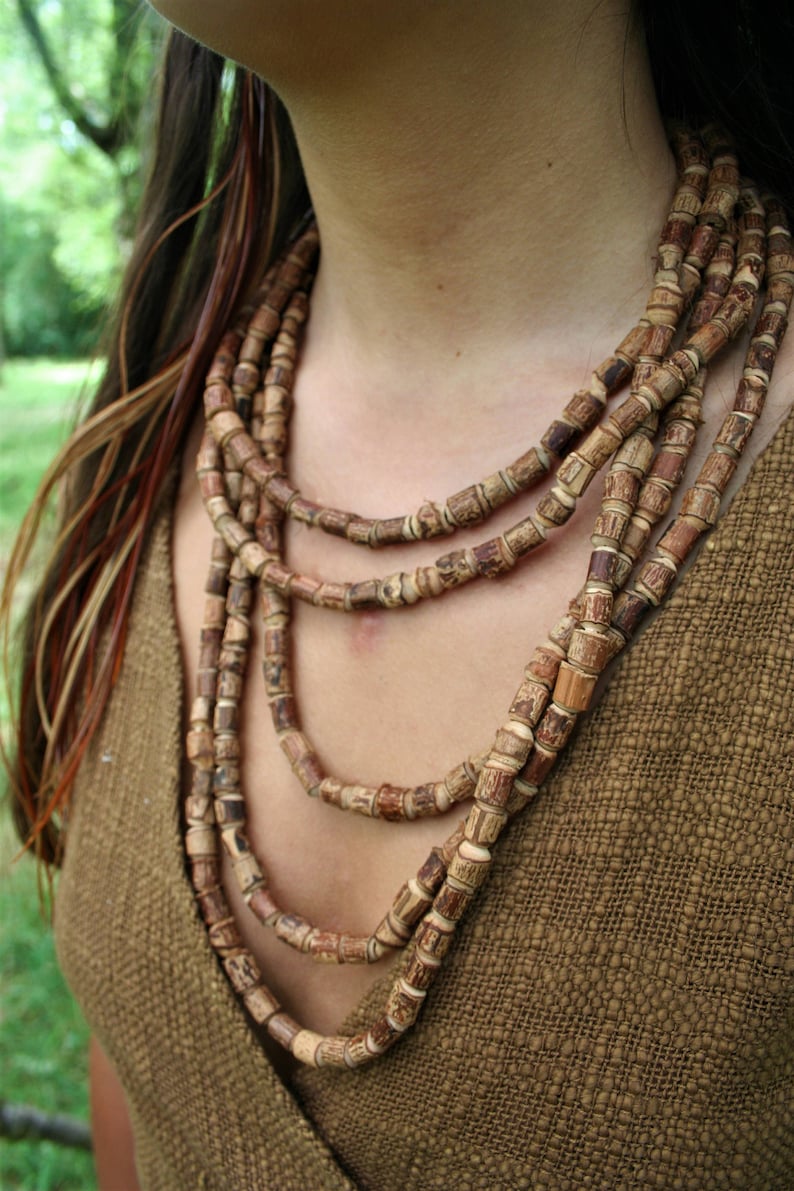 Tulsi Necklace, Wood Necklace, Earthy Jewelry, Wood Jewelry, Tulsi Jewelry, 5-Strand Necklace, Beads Necklace, Hippie Jewelry, Boho image 4