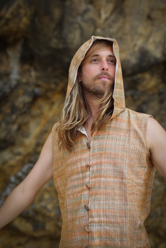 Chaleco Boho para hombres chaleco con capucha chaleco para hombres chaleco de algodon Khadi ropa terrosa chaleco hippie camisa con capucha ropa psytrance festival de playa Etsy Espana
