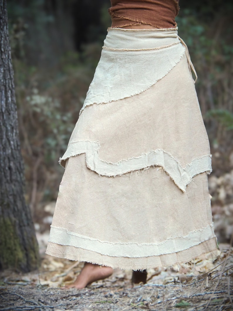 Layered Boho Maxi Skirt, Hippie Drape Skirt, Cotton Wrap Skirt, Long Pixie Skirt, Fairy Skirt, Festival Clothing, Natural Raw Cotton Skirt image 5