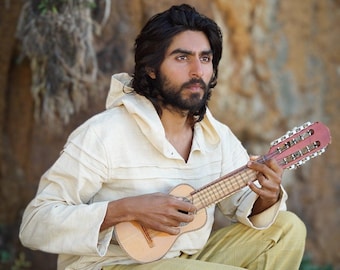 Khadi Cotton Hoodie: Mens Boho Hippie Jumper