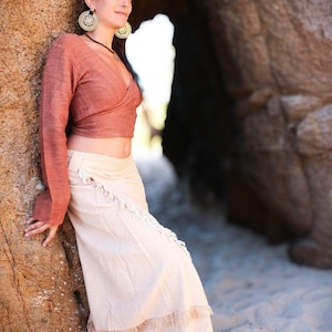 Raw Cotton Top, Women Crop Top, Boho Clothing, Natural Clothing, Wrap Blouse, Hippie Top, Ceremonial Clothing, Natural Raw cotton top, Earth