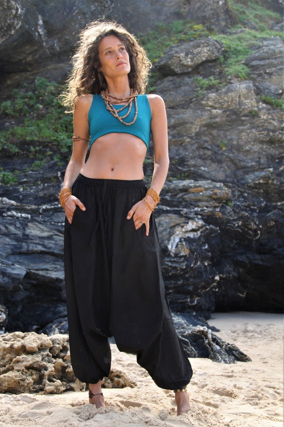 Pantalones afganos de algodón negro pantalones de harén | Etsy España