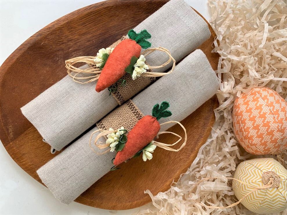 Burlap Easter napkin ring with carrot Easter spring napkin Etsy