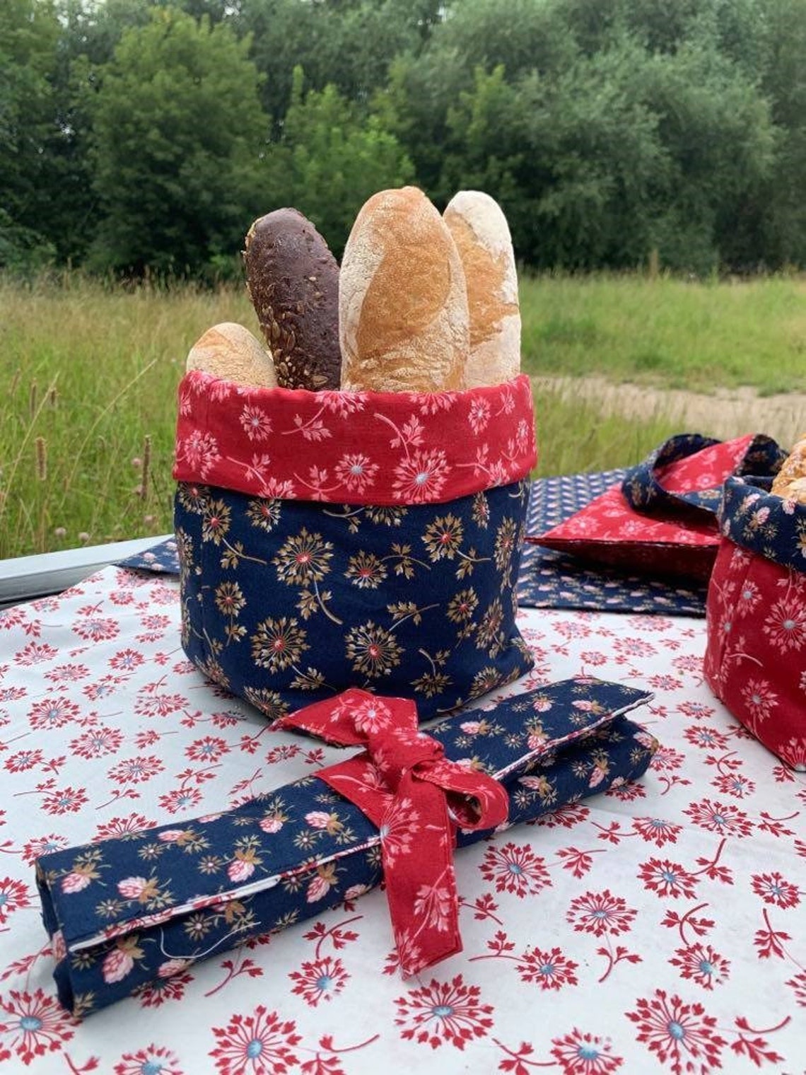 Fabric bread basket Picnic bread basket Bread / Storage Basket Etsy