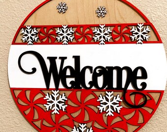 Wood Welcome Sign | Wood Door Hanger | Wood Sign | Hand Painted Wood Door Sign | Farmhouse Decor |Holiday Decor | Christmas Door Hanger