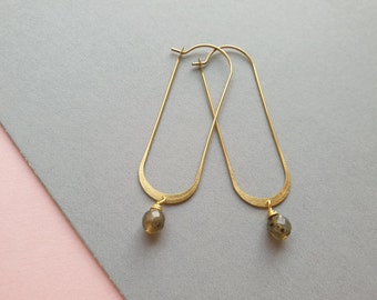Brass and labradorite earrings - gemstone dangle earrings