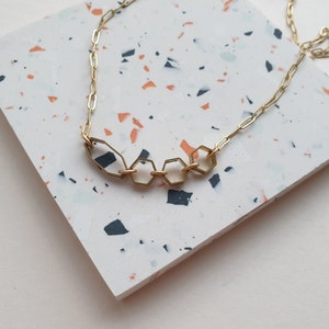 Geometric brass layering necklace - hexagon shapes necklace