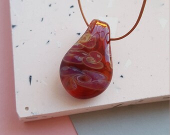Lampwork boro glass leather necklace