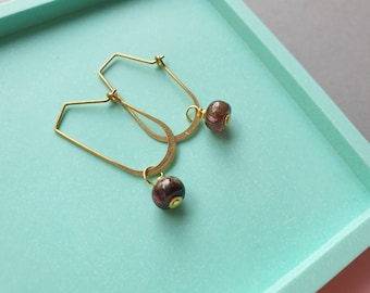 Brass and tourmaline earrings - gemstone dangle earrings