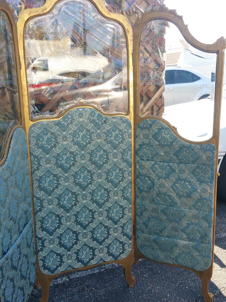 Antique Three Panel Dressing Screen Gilt Gold Wood Art Nouveau Etsy