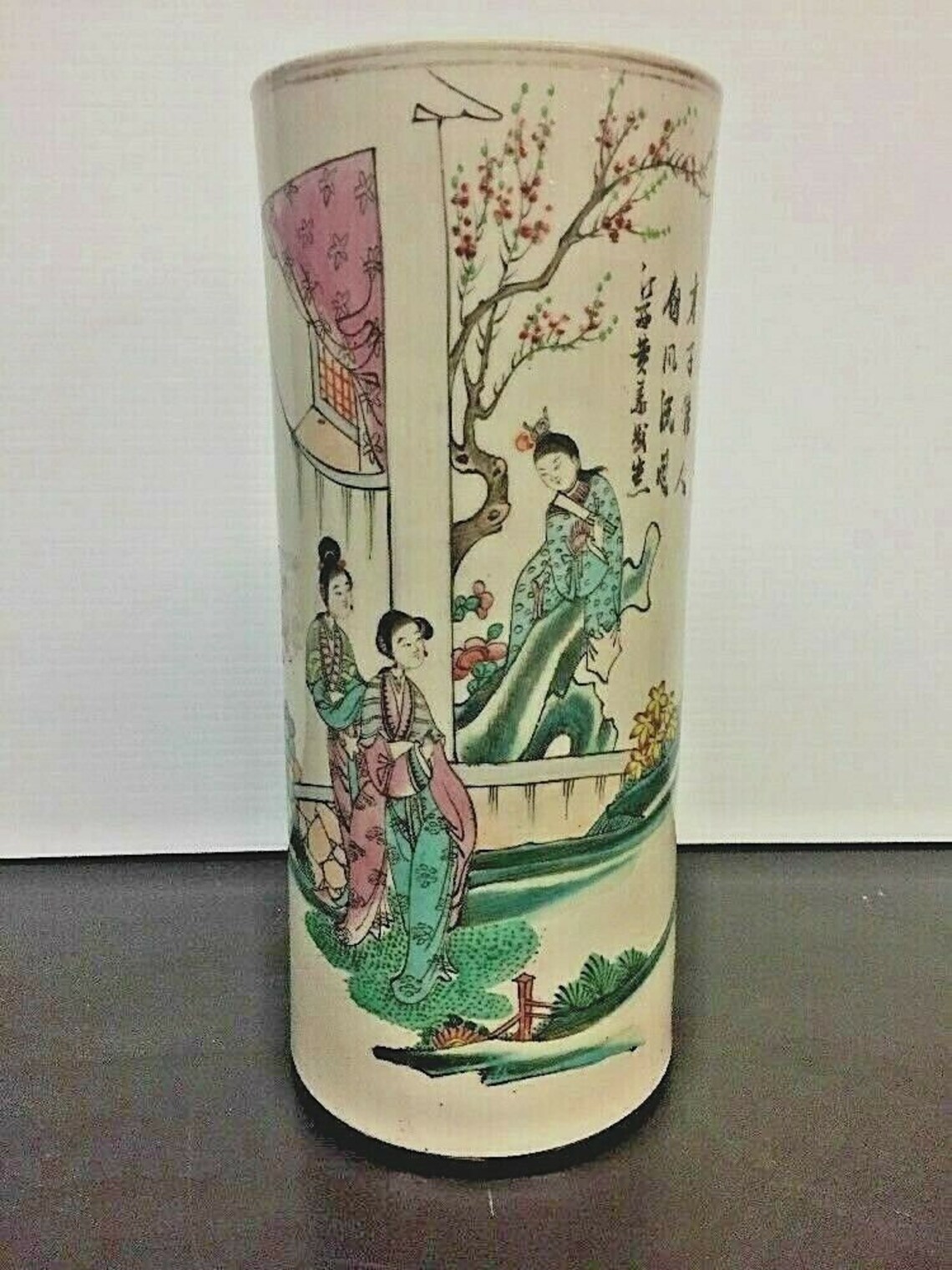 Antique Chinese Porcelain Hat Stand Vase W/ Calligraphy Etsy