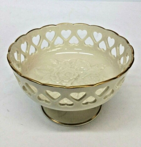 Lenox 24k Gold China Heart Compote Footed Bowl Dish USA Etsy