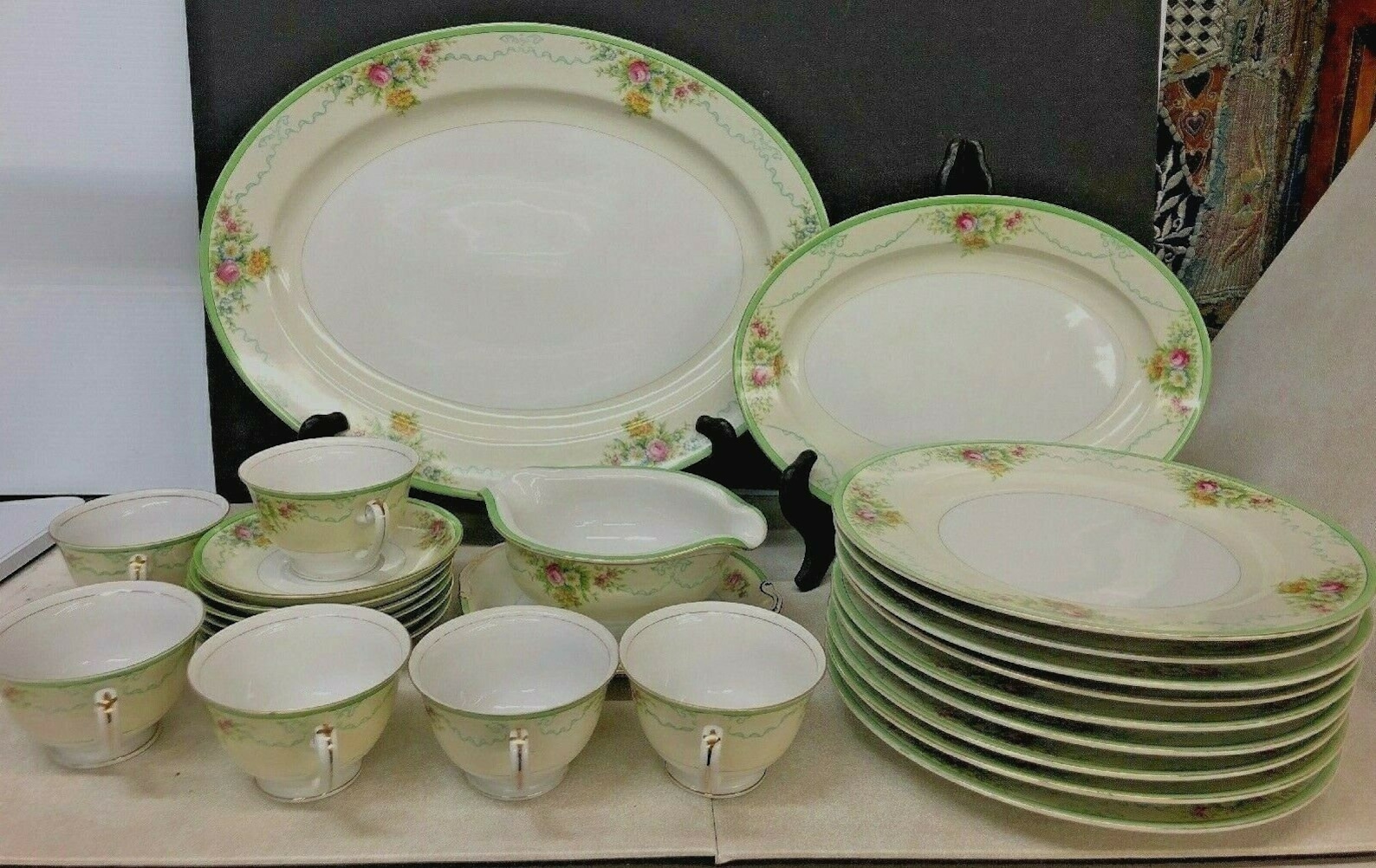 24 Pieces Vintage Grace China made in Japan Green Floral Etsy