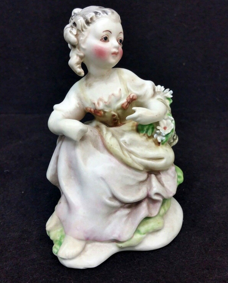 Vintage Porcelain Figurine Girl With Flower Basket Etsy