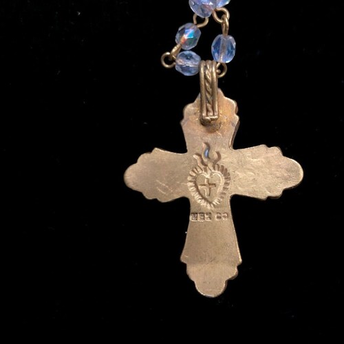 MEX CO Heart & Cross Necklace 4 Rows Crystal Beads shops and Color Stones 22K Gold tone