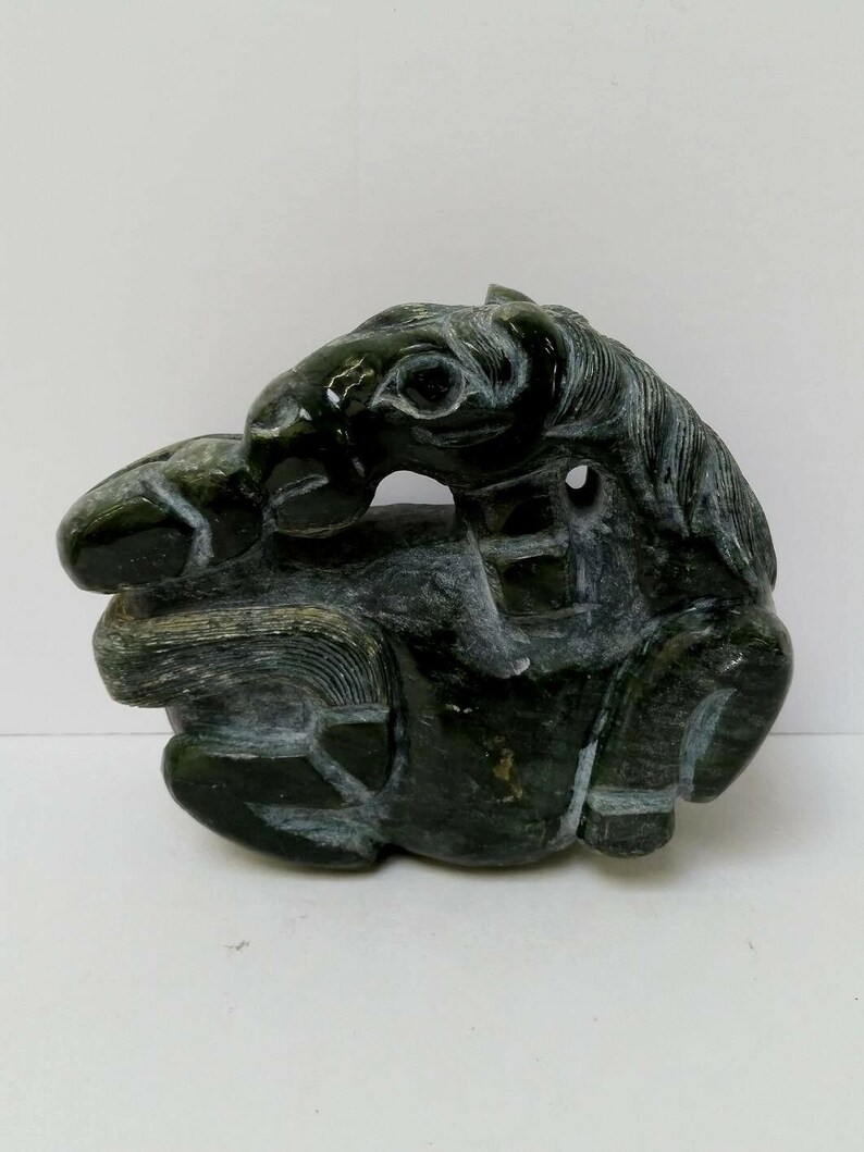 Chinese Hand Carved Spinach Jade Horse Etsy