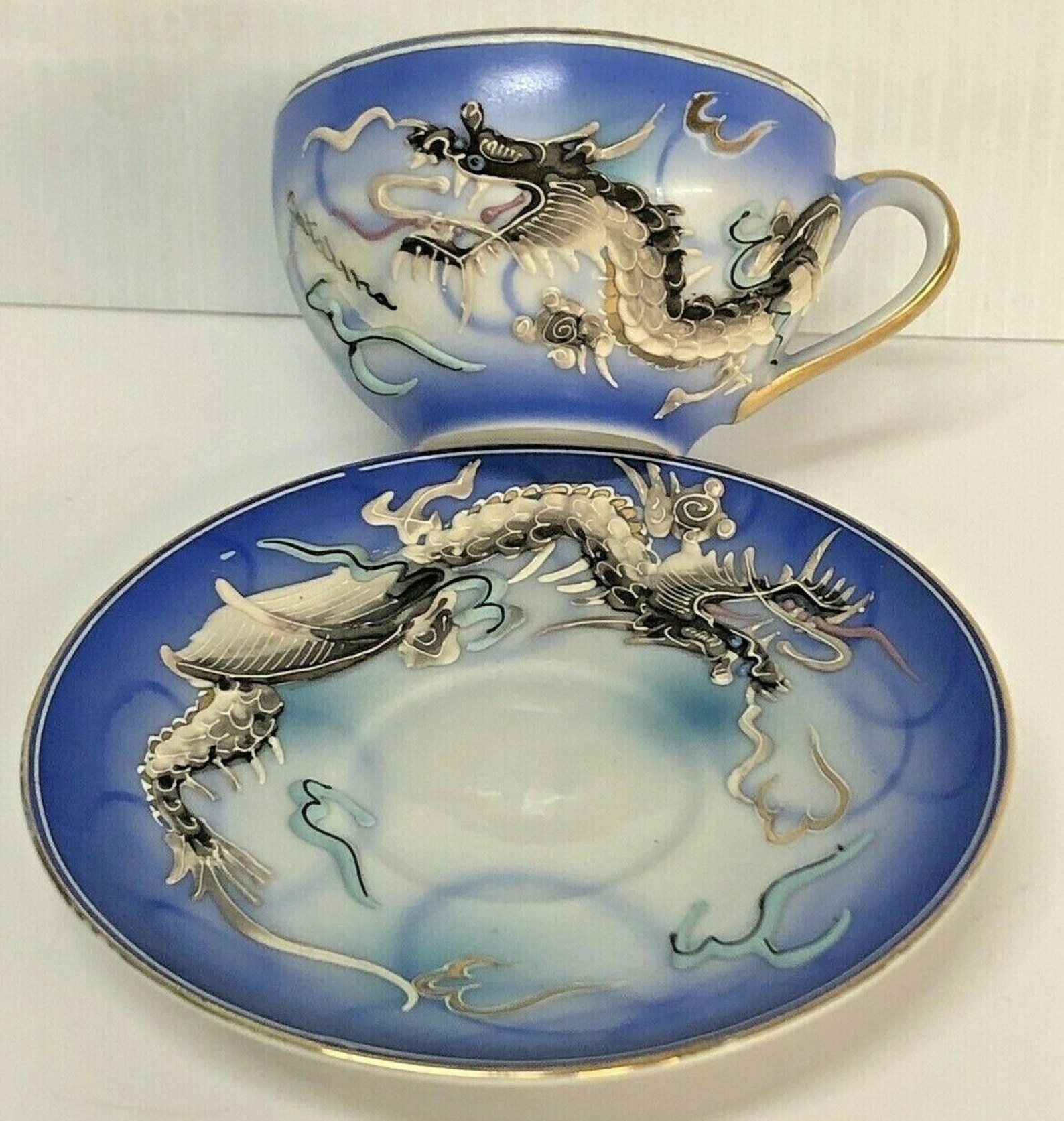 Oriental Vintage/ Antique Raised Dragons Tea Cup & Saucer Made Etsy