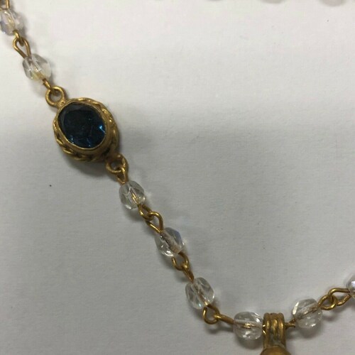 MEX CO Heart & Cross Necklace 4 Rows Crystal Beads shops and Color Stones 22K Gold tone
