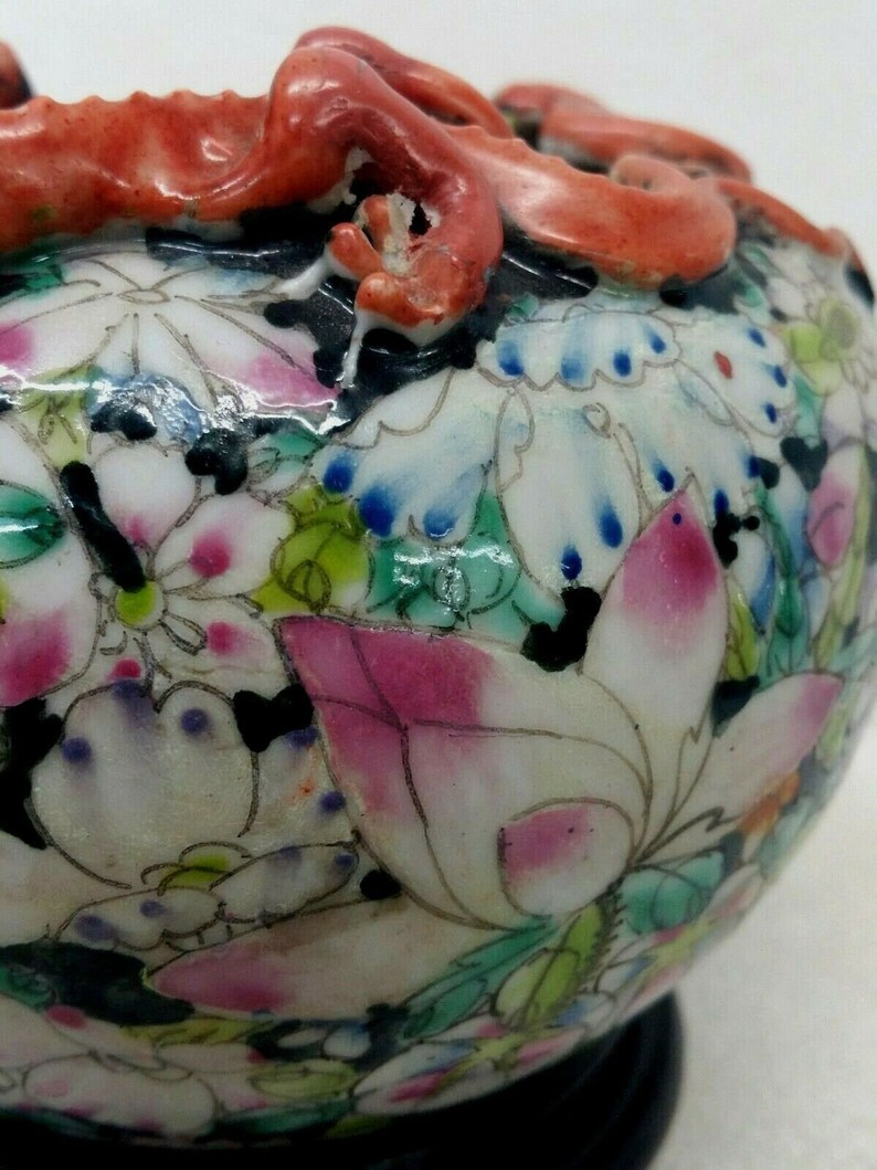 Antique Chinese Enameled Porcelain Jar Moulded Chilong 19th Etsy