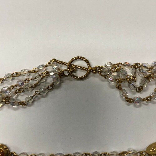 MEX CO Heart & Cross Necklace 4 Rows Crystal Beads shops and Color Stones 22K Gold tone