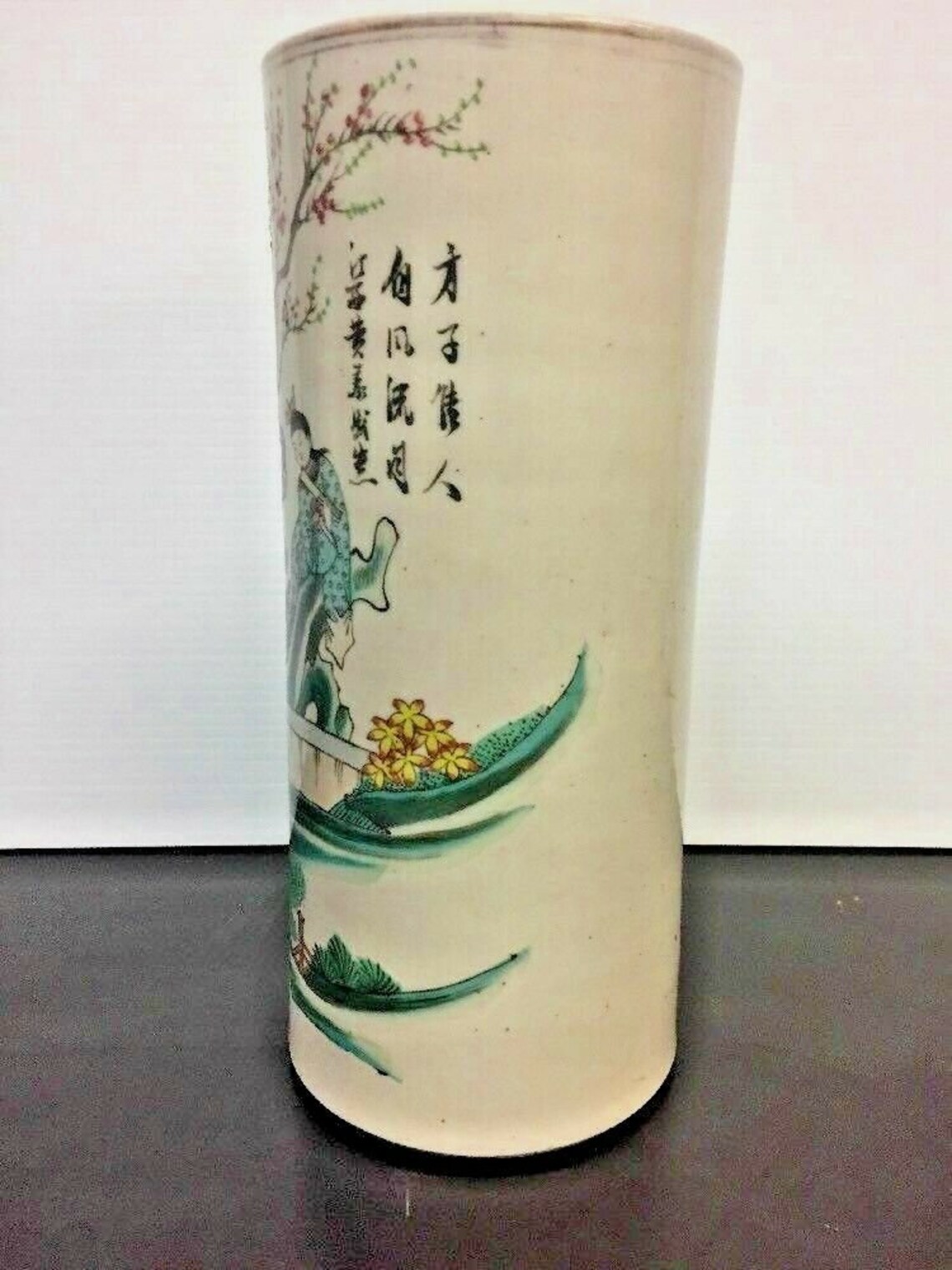 Antique Chinese Porcelain Hat Stand Vase W/ Calligraphy Etsy