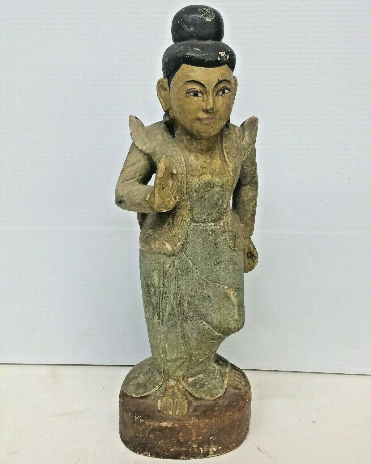 Old Southeast Asian Carved Wood Statue Standing Female 14 Etsy
