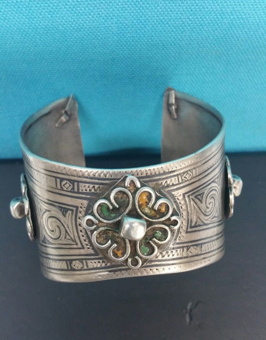 Antique Sterling Silver Handmade Cuff Bangle Bracelet W/ | Etsy