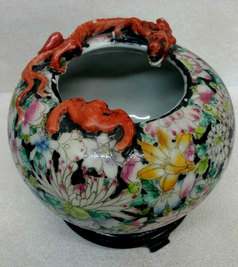 Antique Chinese Enameled Porcelain Jar Moulded Chilong 19th Etsy