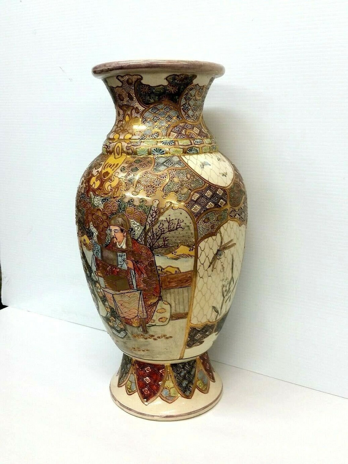 Antique Japanese Satsuma Hand Painted Porcelain Vase With Gold Etsy