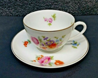 Germany floral Antique 1840-1895 KPM Cup and Saucer