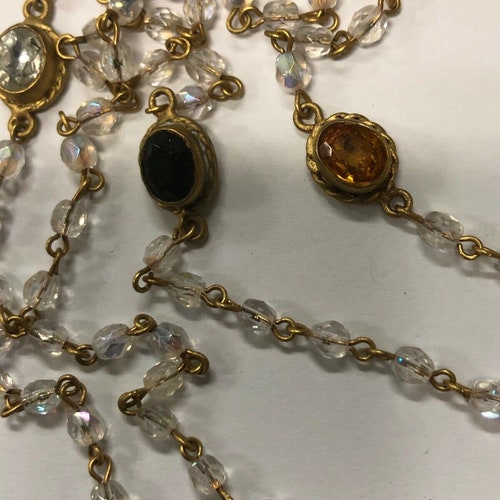 MEX CO Heart & Cross Necklace 4 Rows Crystal Beads shops and Color Stones 22K Gold tone