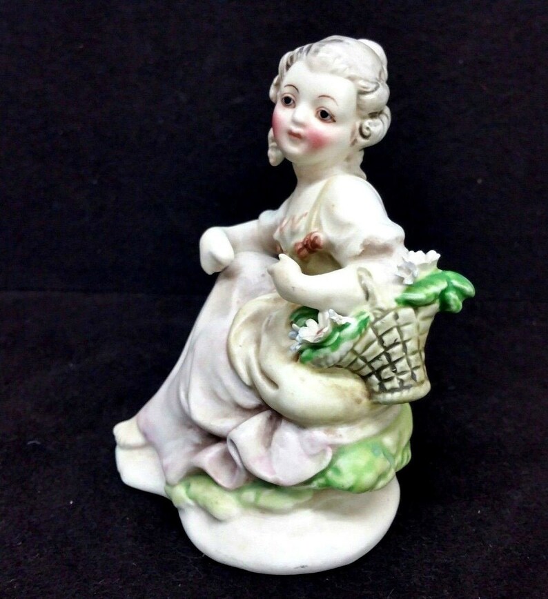 Vintage Porcelain Figurine Girl With Flower Basket Etsy Polska